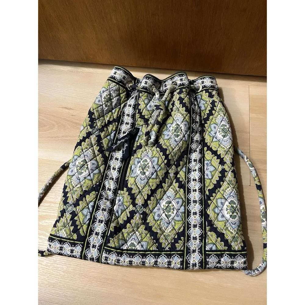 Vera Bradley Cambridge Cinch Quilted Drawstring Backpack Bag Purse Tote Blue